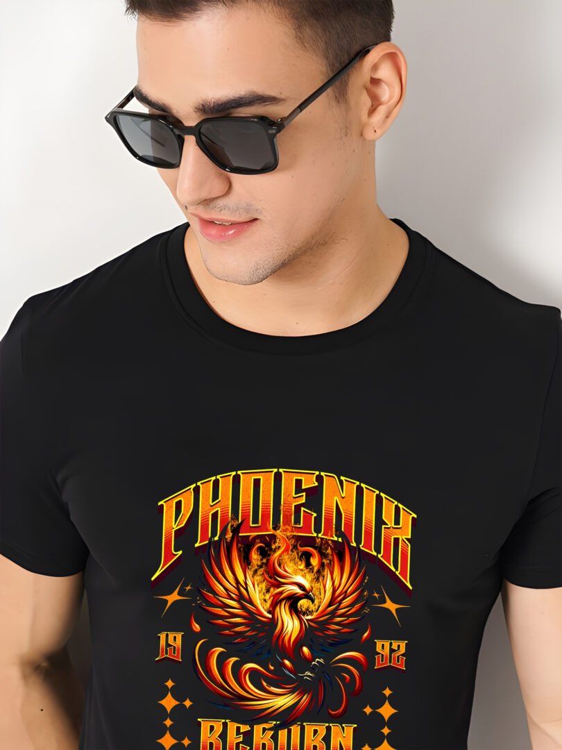 Black Graphic Print Cotton Regular T-Shirt for Men Casual Wear by Just Casual - Image 4