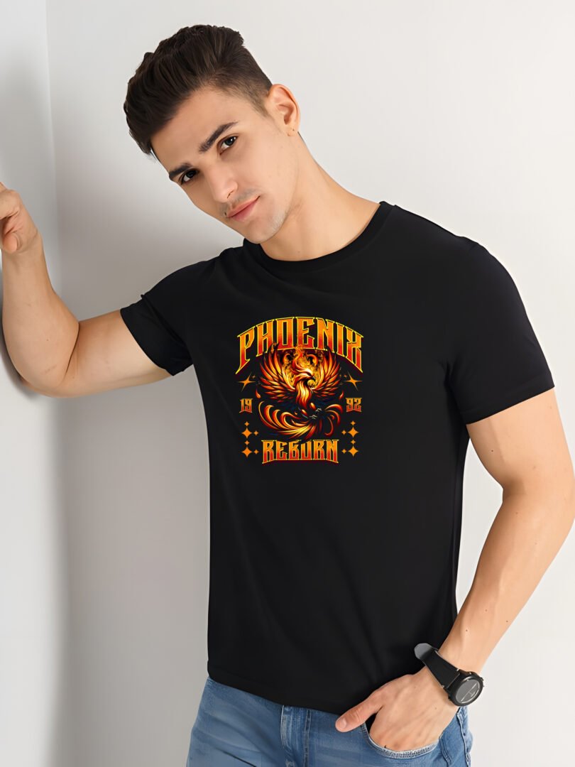 Black Graphic Print Cotton Regular T-Shirt for Men Casual Wear by Just Casual - Image 2