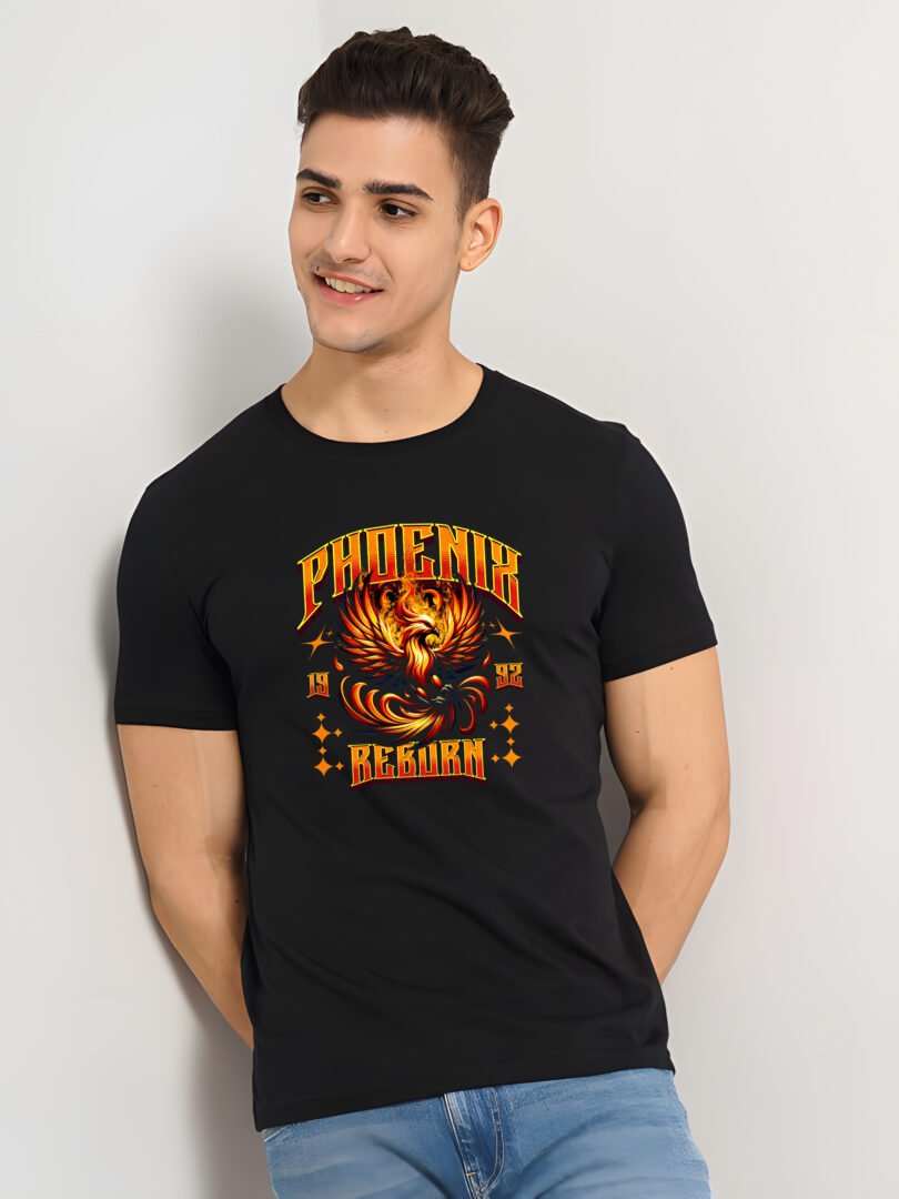 Black Graphic Print Cotton Regular T-Shirt for Men Casual Wear by Just Casual - Image 3
