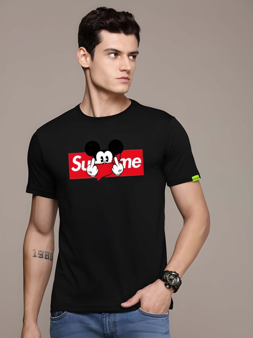 Black Graphic Print Cotton Regular T-Shirt for Men Casual Wear by Just Casual - Image 3