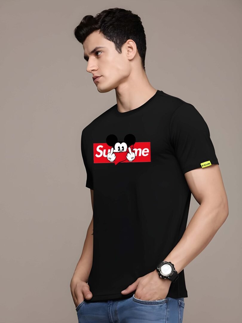 Black Graphic Print Cotton Regular T-Shirt for Men Casual Wear by Just Casual - Image 4