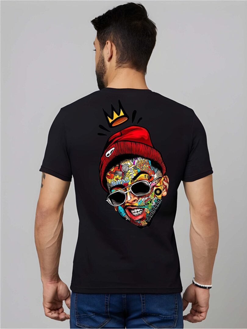 Black Graphic Print Cotton Regular T-Shirt for Men Casual Wear by Just Casual