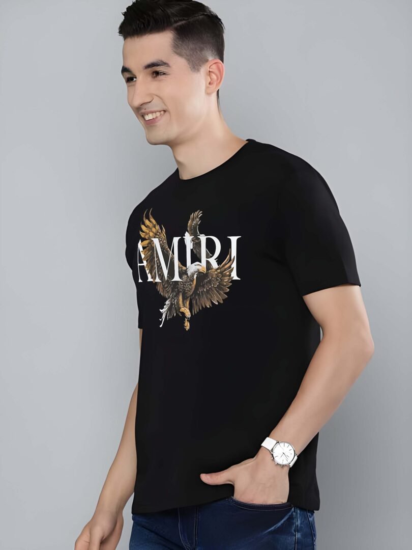 Black Graphic Print Cotton Regular T-Shirt for Men Casual Wear by Just Casual - Image 4