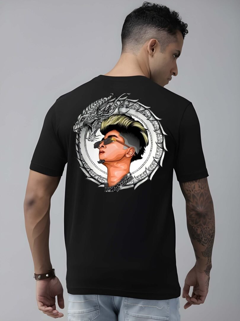 Black Graphic Print Cotton Regular T-Shirt for Men Casual Wear by Just Casual