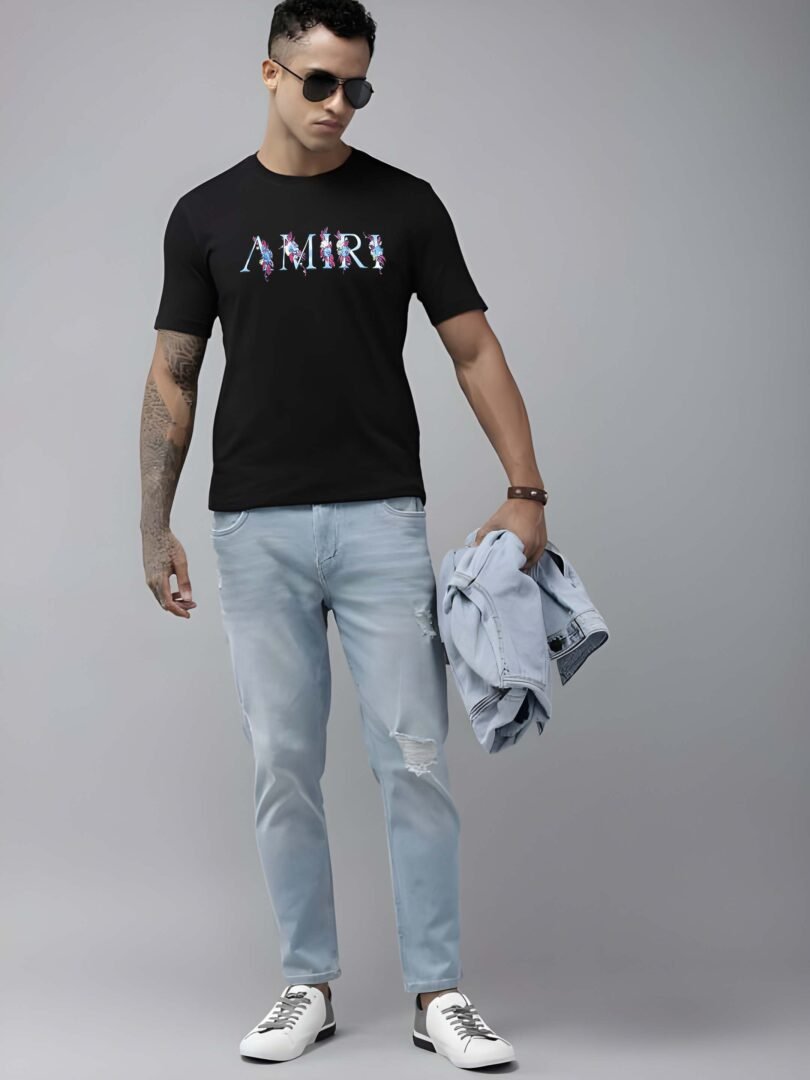 Black Graphic Print Cotton Regular T-Shirt for Men Casual Wear by Just Casual - Image 2