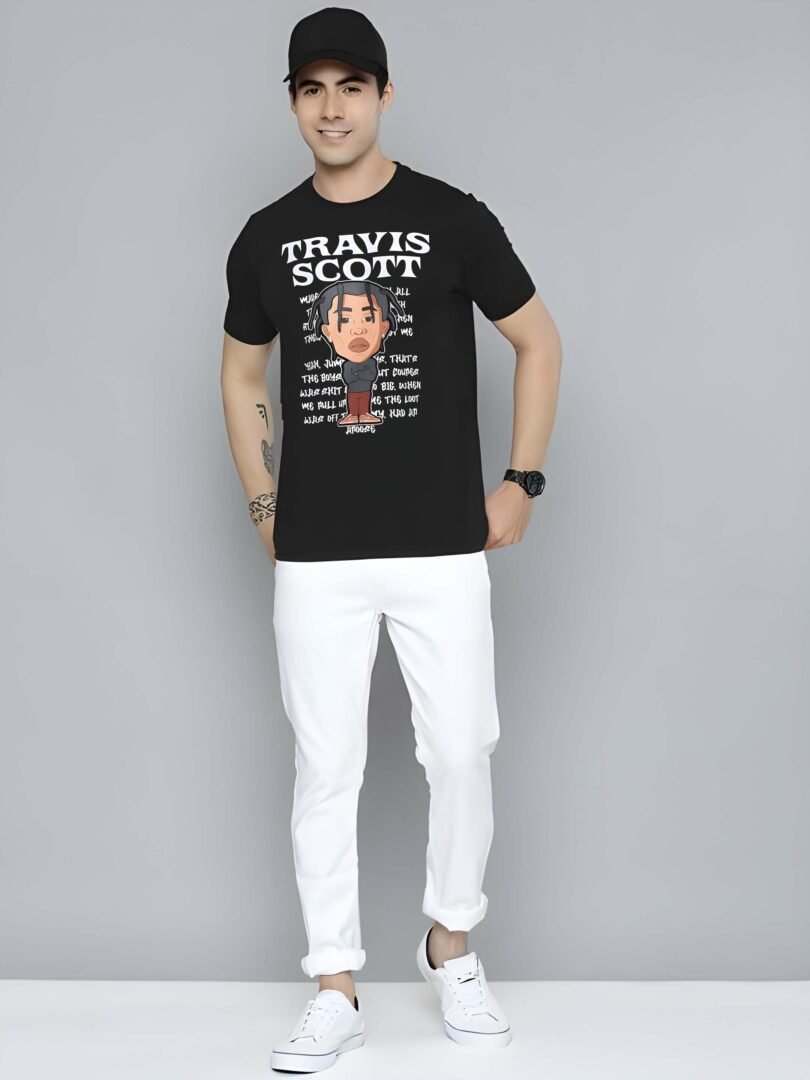 Black Graphic Print Cotton Regular T-Shirt for Men Casual Wear by Just Casual