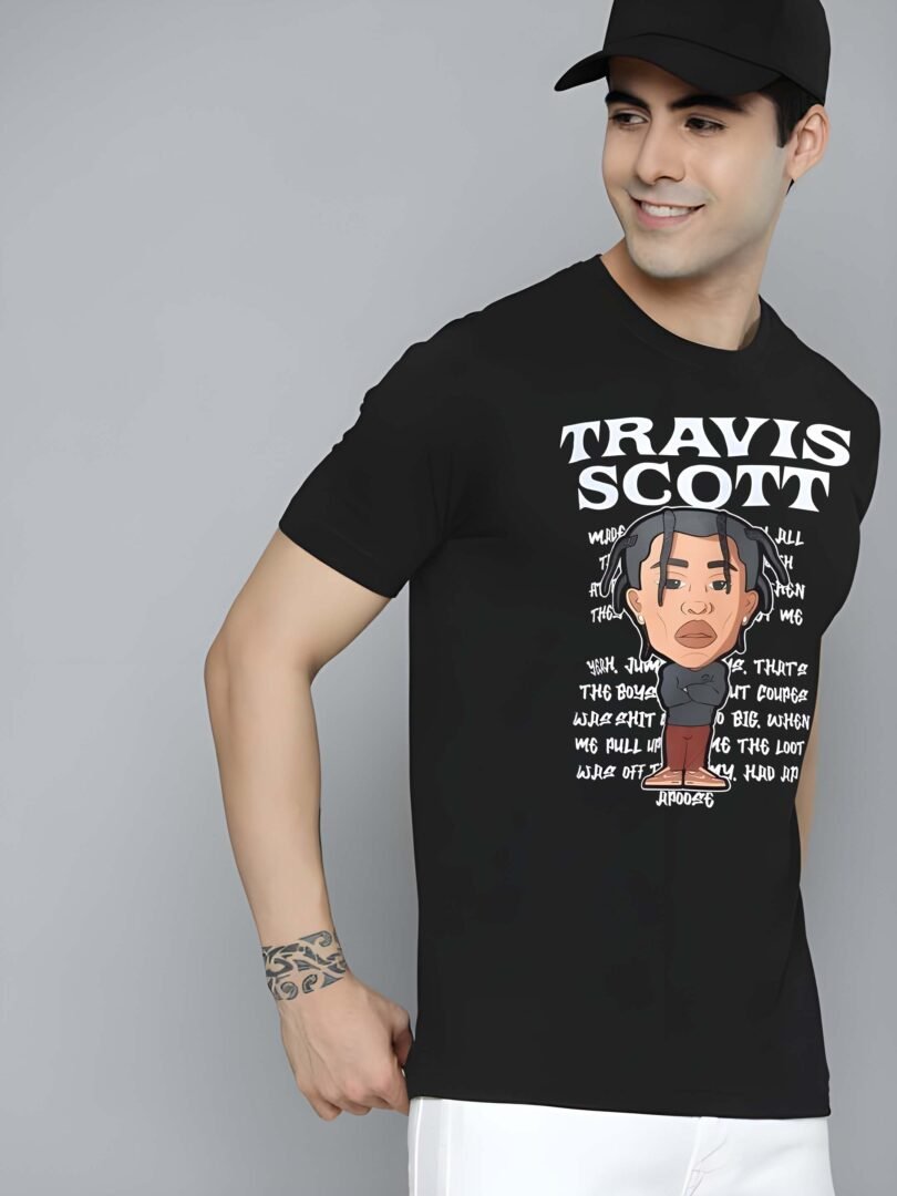Black Graphic Print Cotton Regular T-Shirt for Men Casual Wear by Just Casual - Image 4
