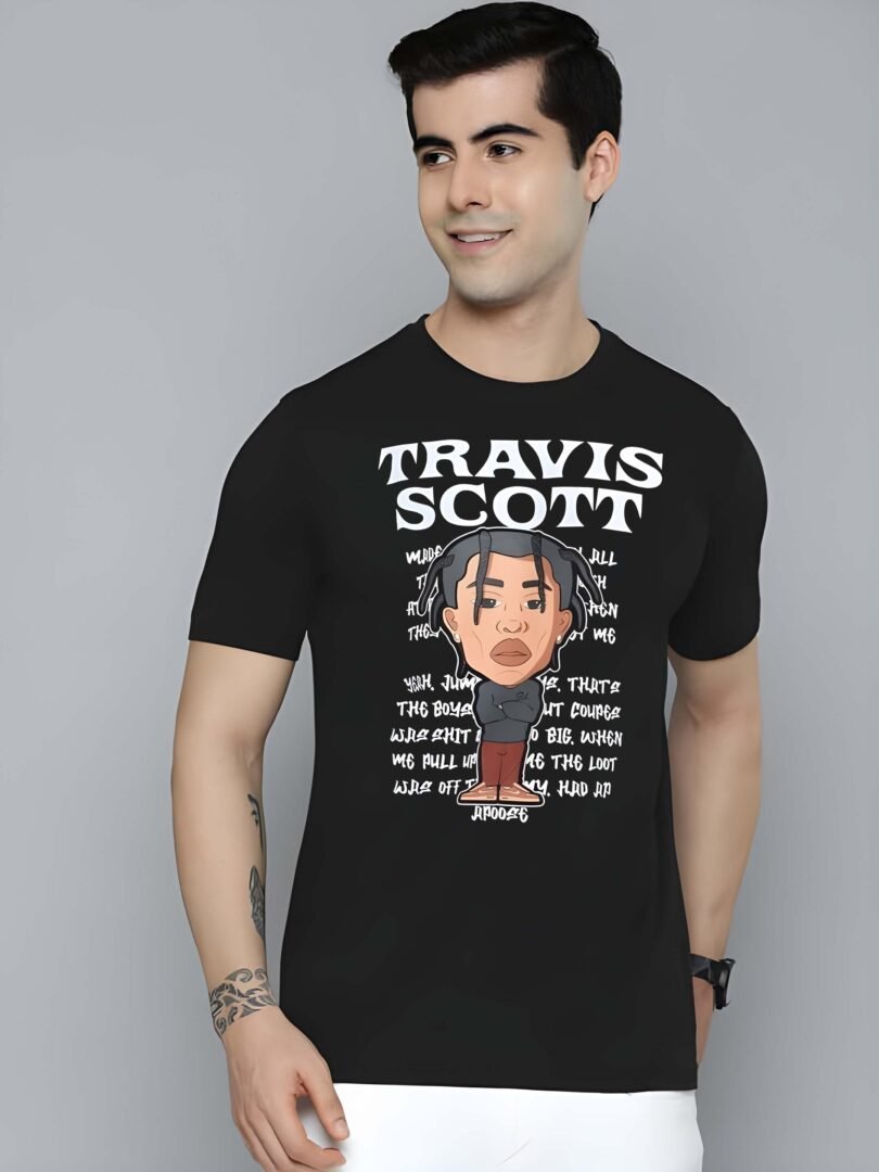 Black Graphic Print Cotton Regular T-Shirt for Men Casual Wear by Just Casual - Image 2
