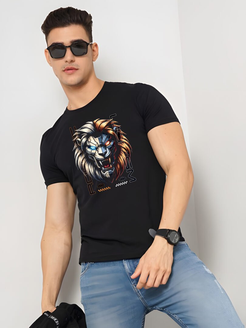 Black Graphic Print Cotton Regular T-Shirt for Men Casual Wear by Just Casual - Image 4