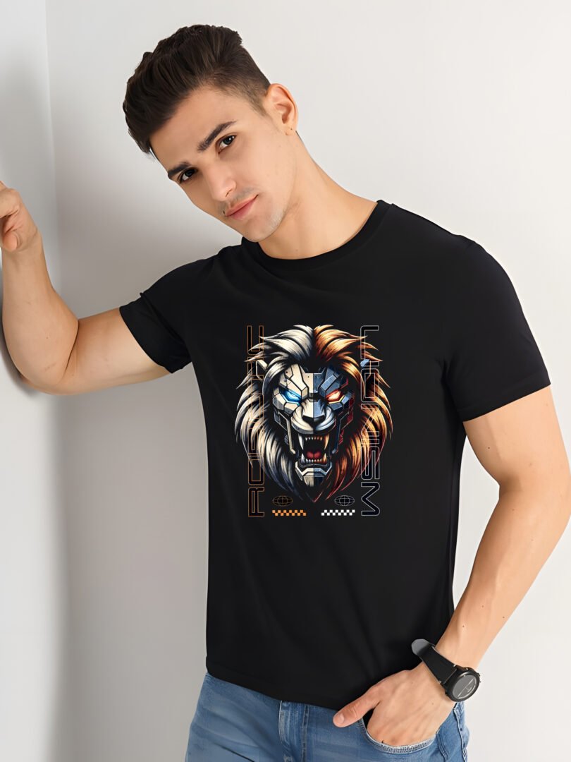 Black Graphic Print Cotton Regular T-Shirt for Men Casual Wear by Just Casual - Image 2