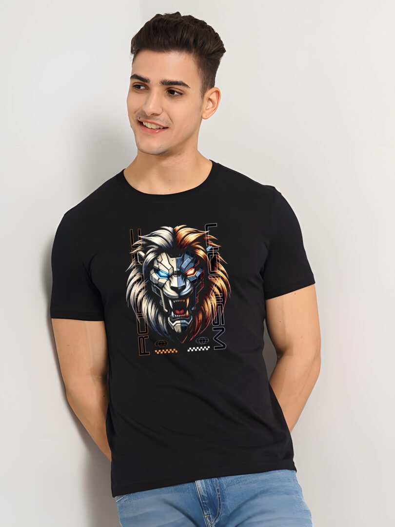 Black Graphic Print Cotton Regular T-Shirt for Men Casual Wear by Just Casual
