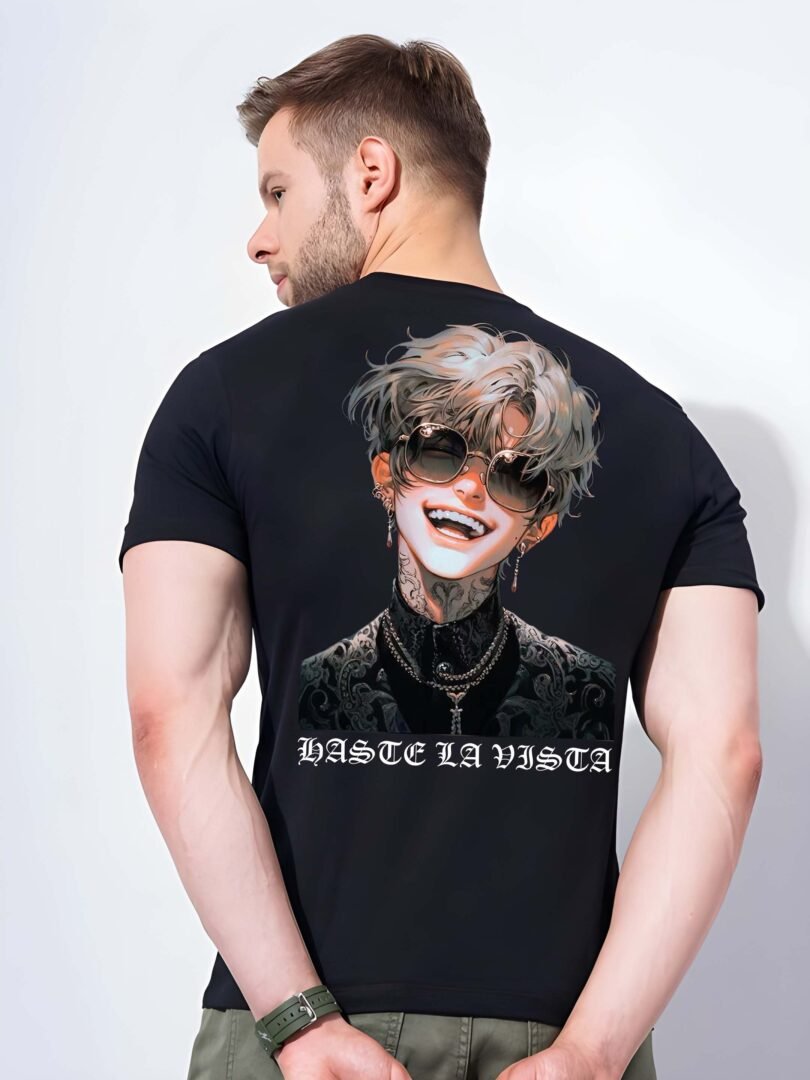Black Graphic Print Cotton Regular T-Shirt for Men Casual Wear by Just Casual - Image 5