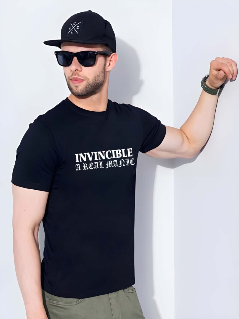 Black Graphic Print Cotton Regular T-Shirt for Men Casual Wear by Just Casual - Image 3