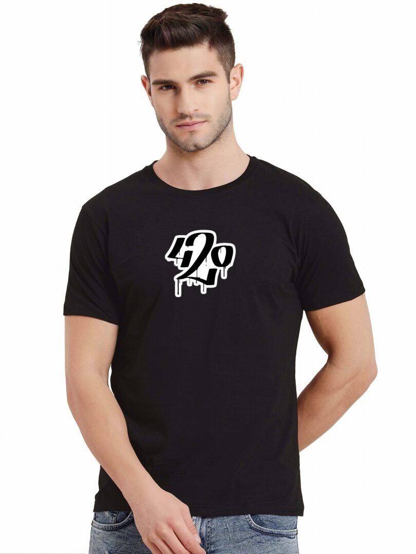 Black Graphic Print Cotton Regular T-Shirt for Men Casual Wear by Just Casual - Image 5