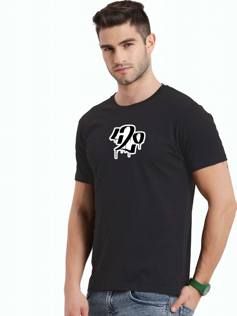 Black Graphic Print Cotton Regular T-Shirt for Men Casual Wear by Just Casual - Image 3