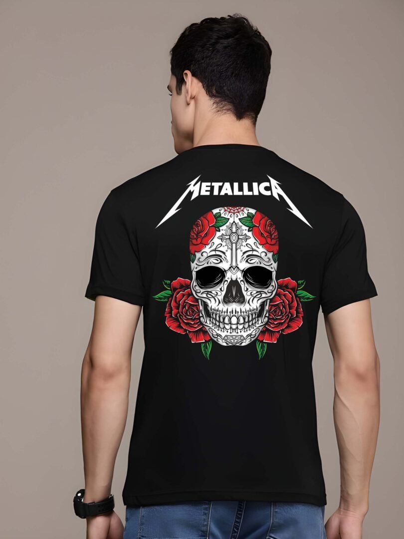 Black Graphic Print Cotton Regular T-Shirt for Men Casual Wear by Just Casual