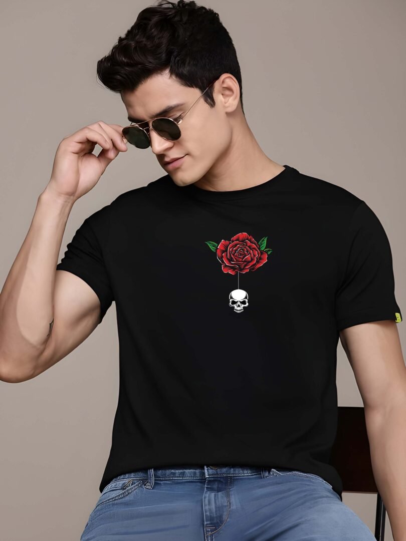 Black Graphic Print Cotton Regular T-Shirt for Men Casual Wear by Just Casual - Image 5