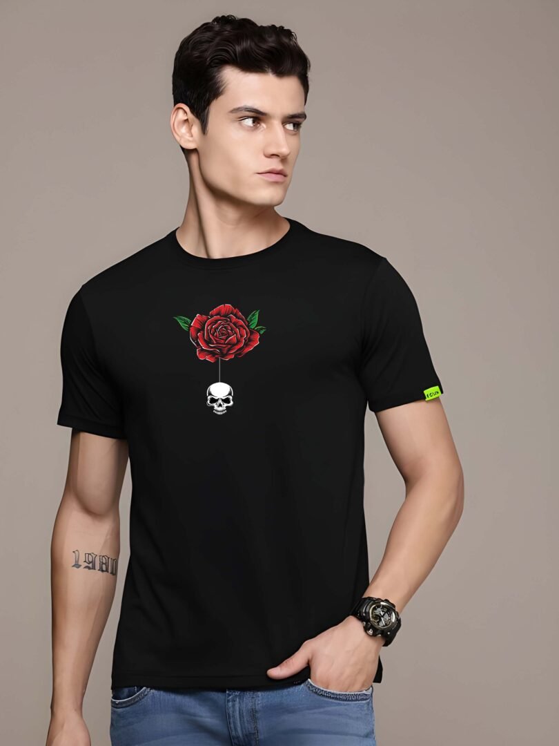 Black Graphic Print Cotton Regular T-Shirt for Men Casual Wear by Just Casual - Image 4