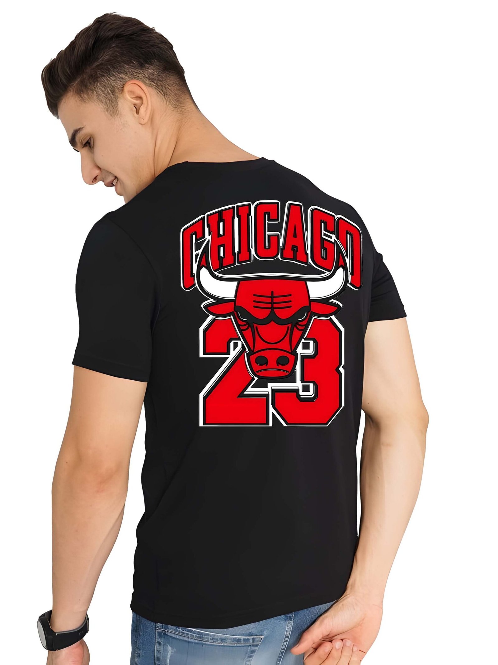 Black Graphic Print Cotton Regular T-Shirt for Men Casual Wear by Just Casual - Image 5