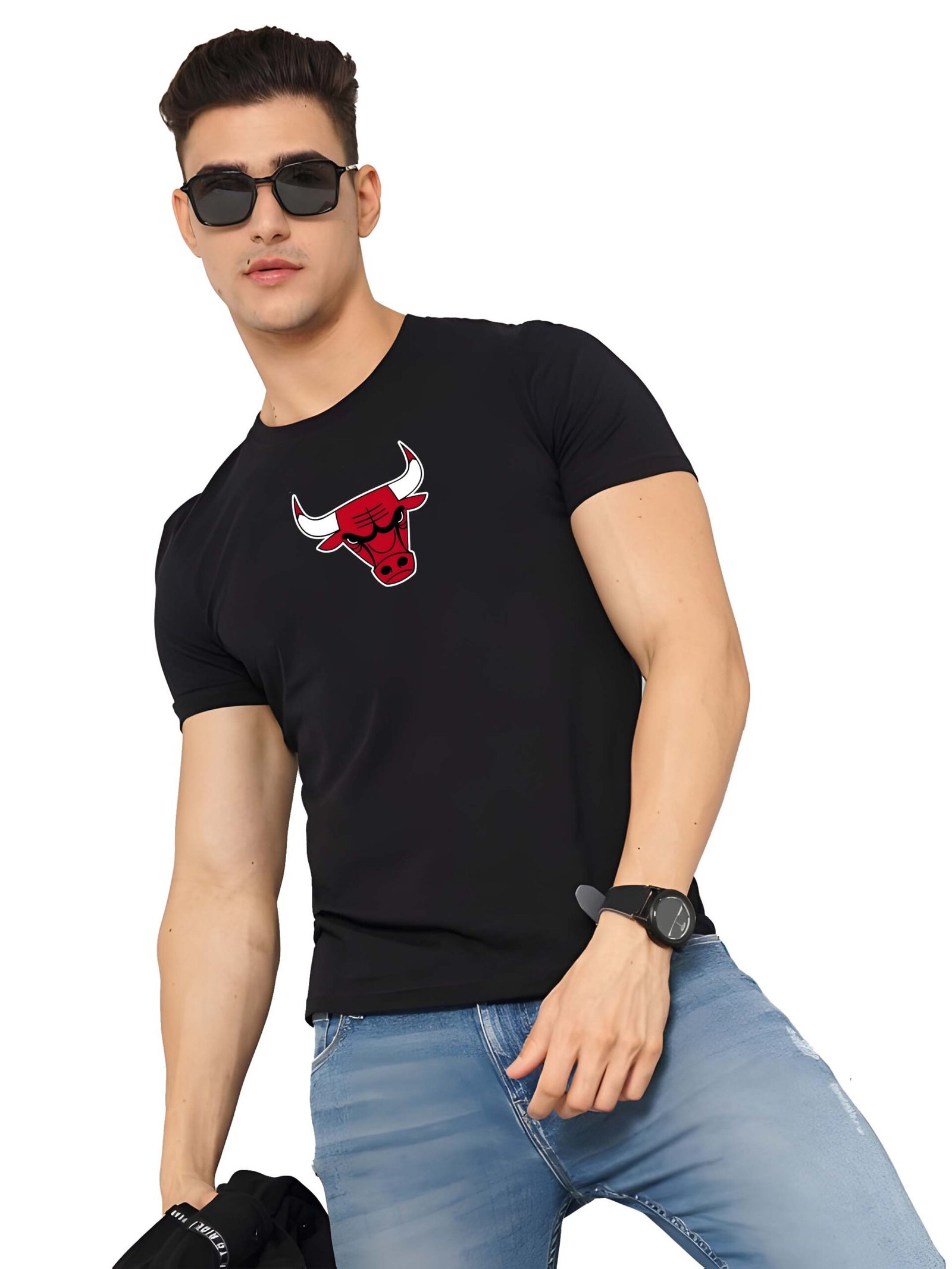 Black Graphic Print Cotton Regular T-Shirt for Men Casual Wear by Just Casual - Image 4