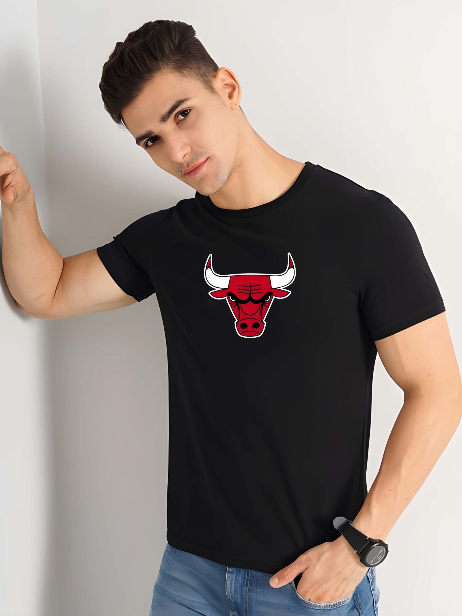 Black Graphic Print Cotton Regular T-Shirt for Men Casual Wear by Just Casual