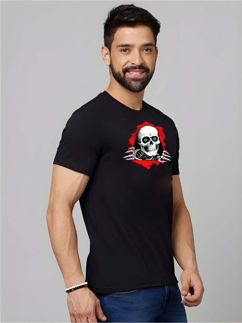 Black Graphic Print Cotton Regular T-Shirt for Men Casual Wear by Just Casual - Image 4