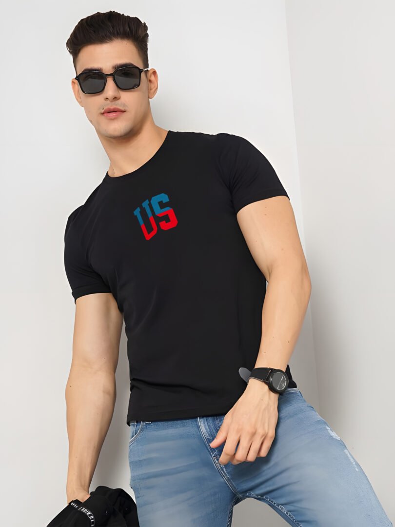 Black Graphic Print Cotton Regular T-Shirt for Men Casual Wear by Just Casual - Image 4