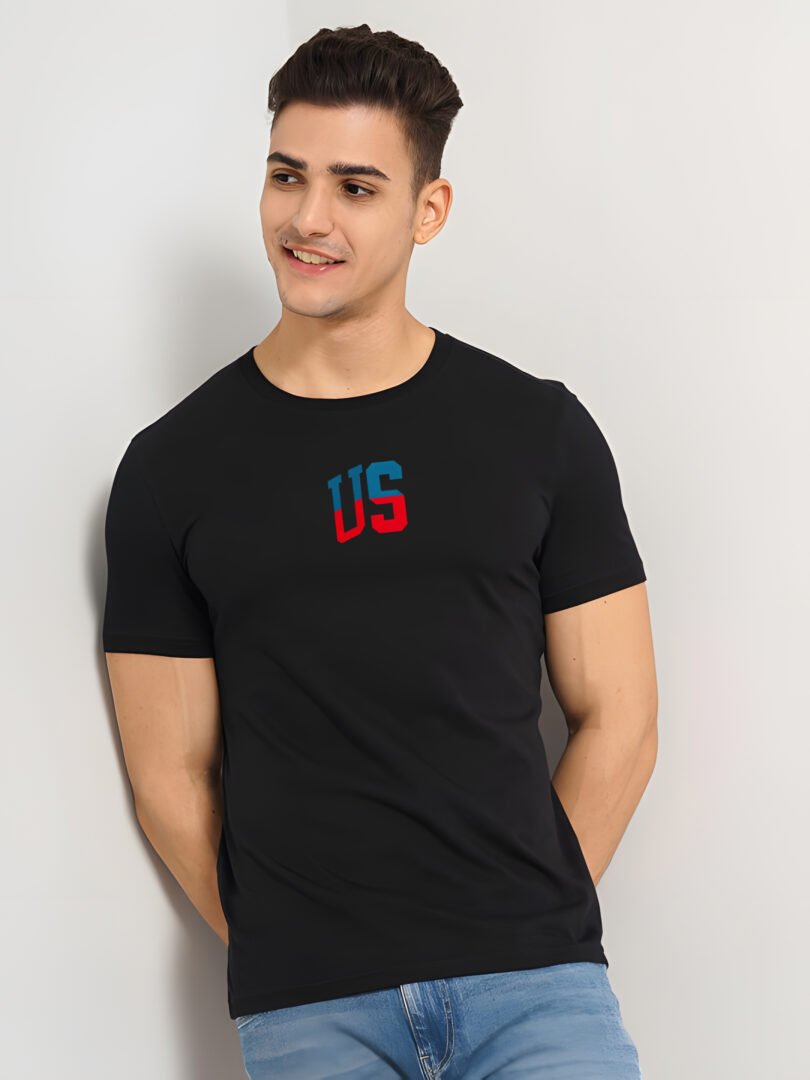 Black Graphic Print Cotton Regular T-Shirt for Men Casual Wear by Just Casual