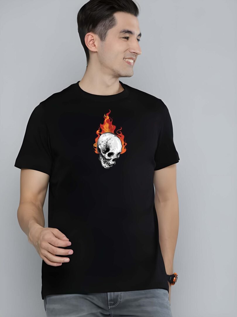 Black Graphic Print Cotton Regular T-Shirt for Men Casual Wear by Just Casual - Image 4