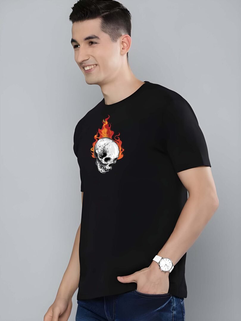 Black Graphic Print Cotton Regular T-Shirt for Men Casual Wear by Just Casual - Image 3