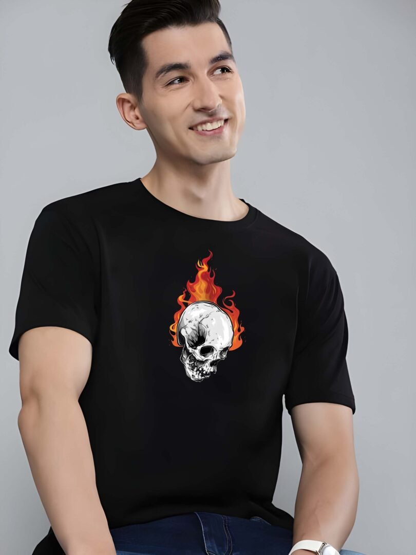 Black Graphic Print Cotton Regular T-Shirt for Men Casual Wear by Just Casual - Image 2