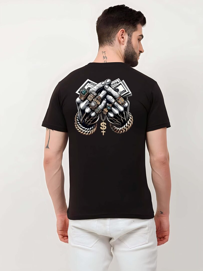 Black Graphic Print Cotton Regular T-Shirt for Men Casual Wear by Just Casual - Image 5