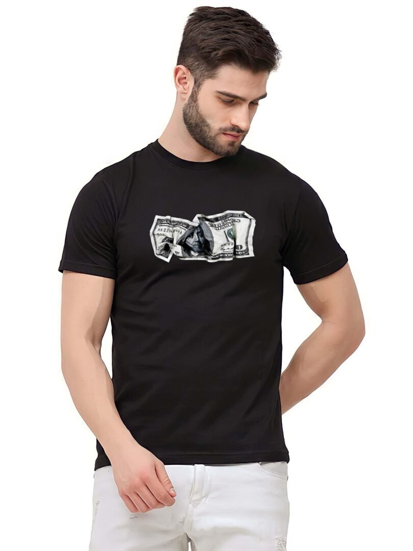 Black Graphic Print Cotton Regular T-Shirt for Men Casual Wear by Just Casual - Image 3