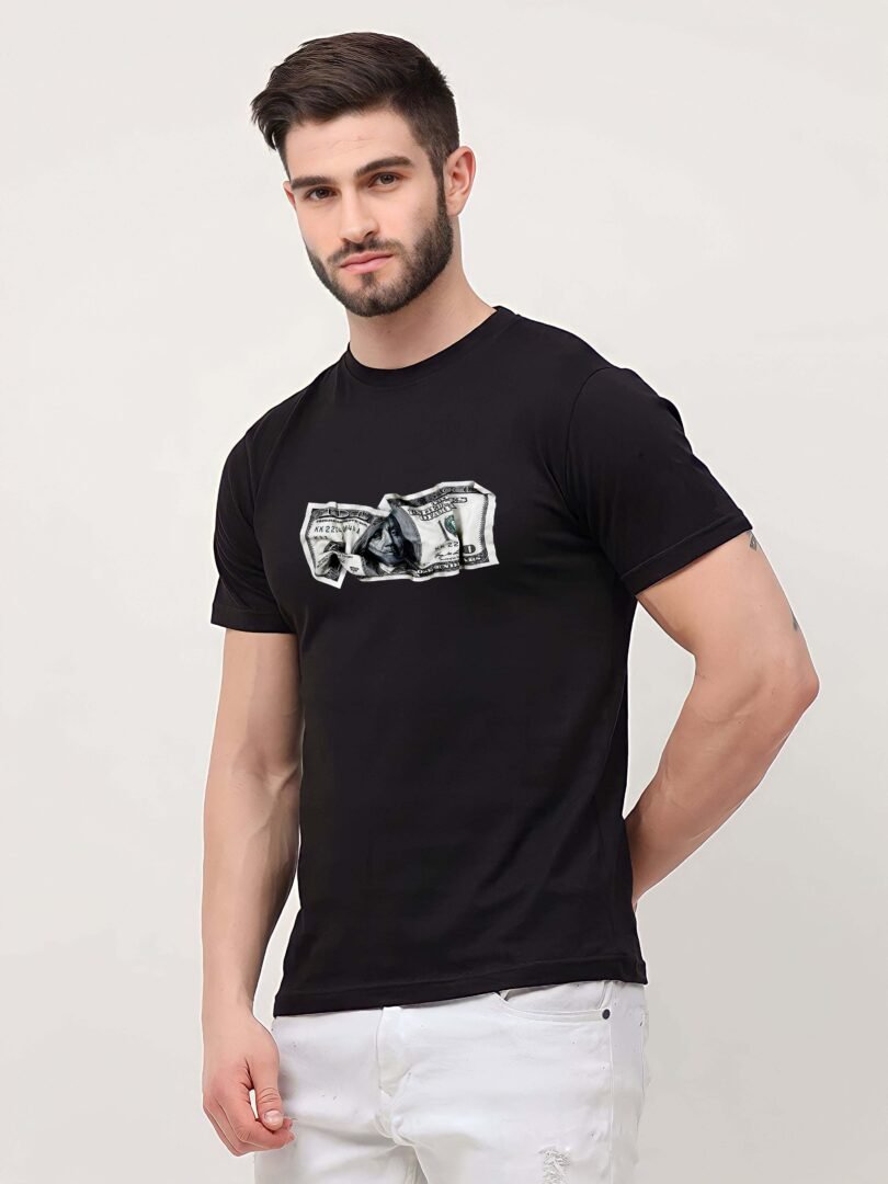 Black Graphic Print Cotton Regular T-Shirt for Men Casual Wear by Just Casual - Image 2