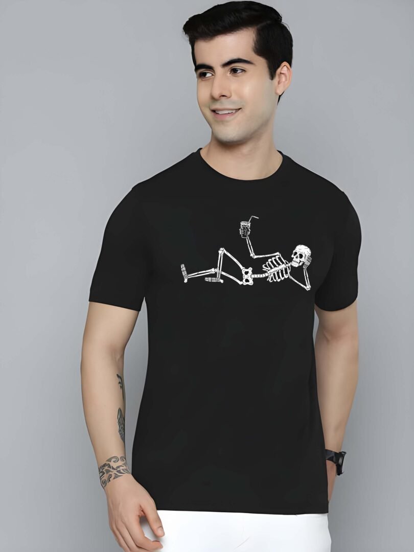 Black Graphic Print Cotton Regular T-Shirt for Men Casual Wear by Just Casual - Image 3