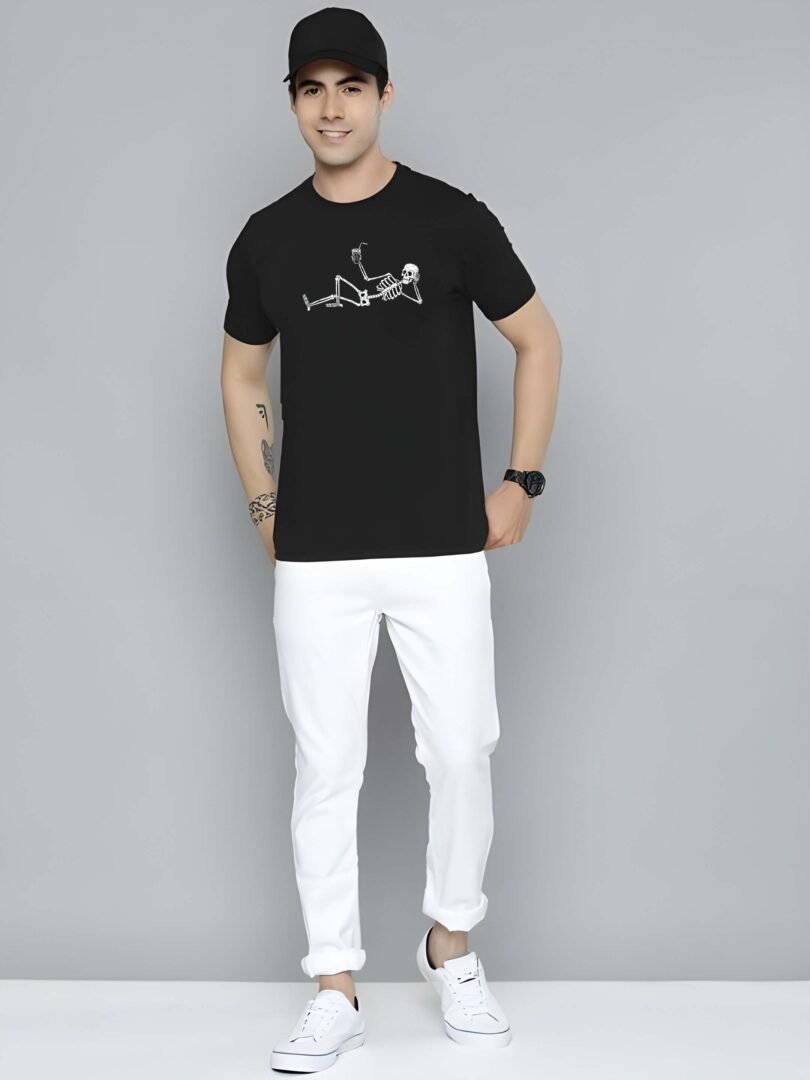Black Graphic Print Cotton Regular T-Shirt for Men Casual Wear by Just Casual