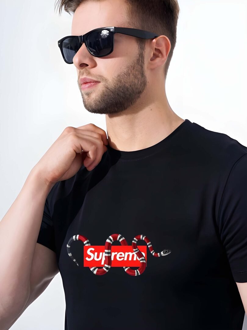 Black Graphic Print Cotton Regular T-Shirt for Men Casual Wear by Just Casual - Image 3