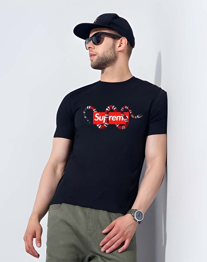 Black Graphic Print Cotton Regular T-Shirt for Men Casual Wear by Just Casual - Image 2