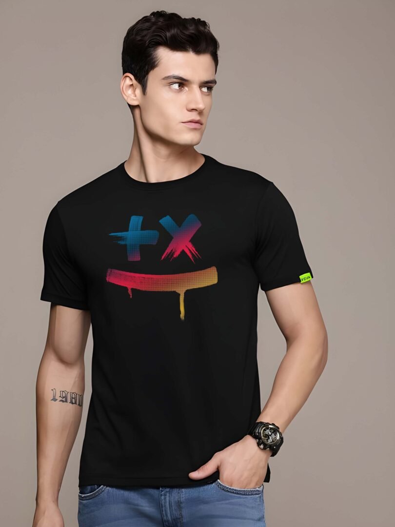 Black Graphic Print Cotton Regular T-Shirt for Men Casual Wear by Just Casual - Image 3