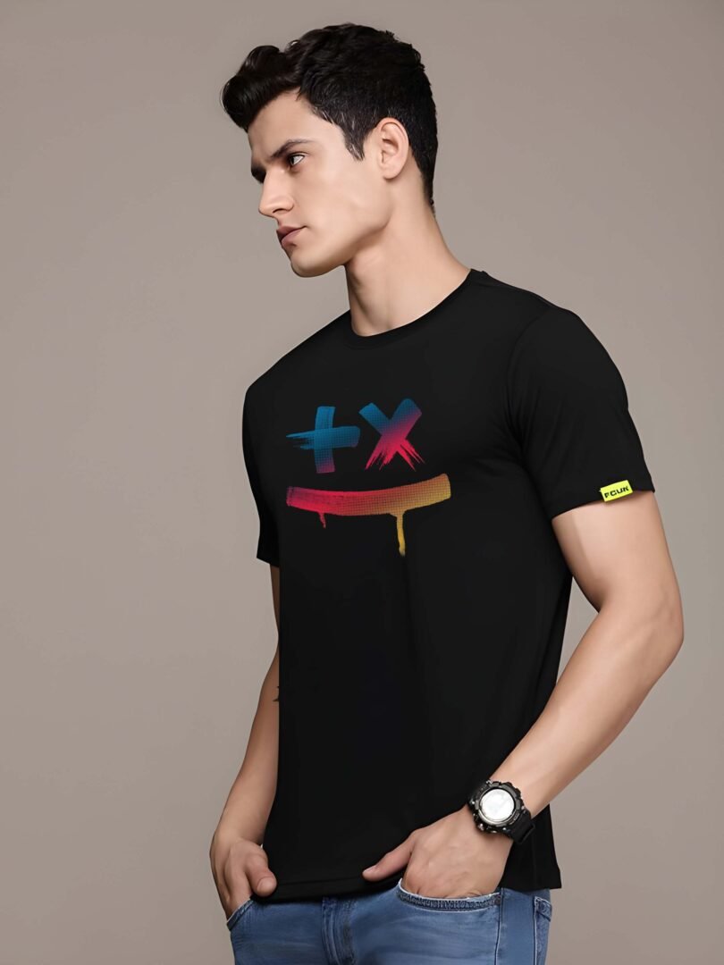 Black Graphic Print Cotton Regular T-Shirt for Men Casual Wear by Just Casual - Image 2