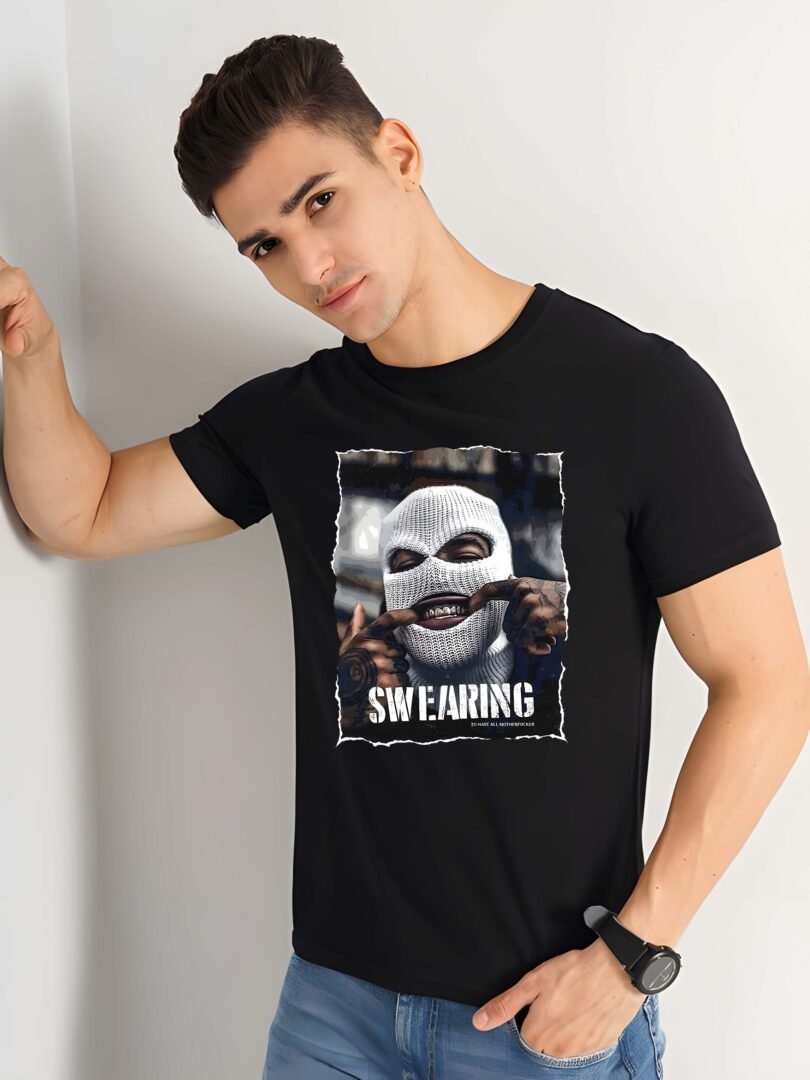 Black Graphic Print Cotton Regular T-Shirt for Men Casual Wear by Just Casual - Image 4