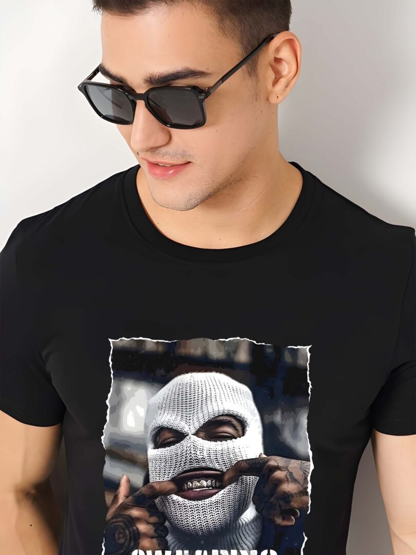 Black Graphic Print Cotton Regular T-Shirt for Men Casual Wear by Just Casual - Image 3