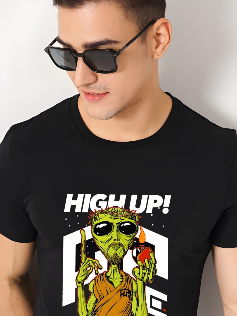 Black Graphic Print Cotton Regular T-Shirt for Men Casual Wear by Just Casual - Image 4