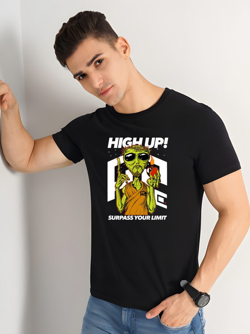Black Graphic Print Cotton Regular T-Shirt for Men Casual Wear by Just Casual - Image 3