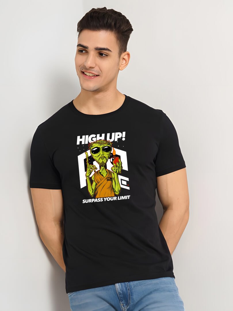 Black Graphic Print Cotton Regular T-Shirt for Men Casual Wear by Just Casual - Image 2