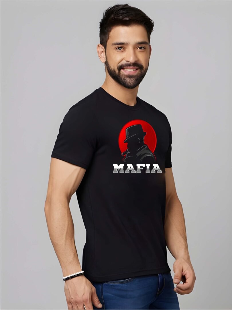 Black Graphic Print Cotton Regular T-Shirt for Men Casual Wear by Just Casual - Image 2