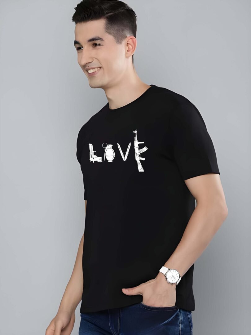 Black Graphic Print Cotton Regular T-Shirt for Men Casual Wear by Just Casual - Image 4