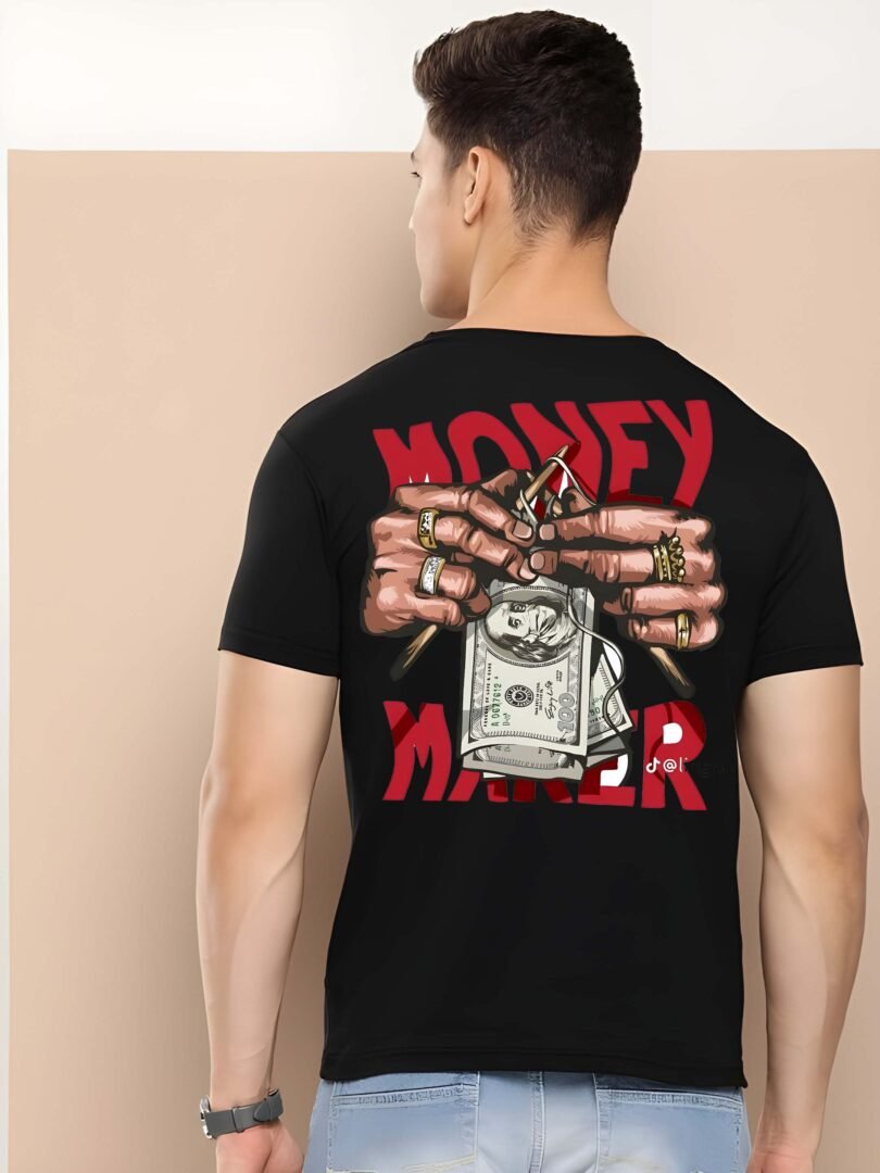 Black Graphic Print Cotton Regular T-Shirt for Men Casual Wear by Just Casual - Image 5
