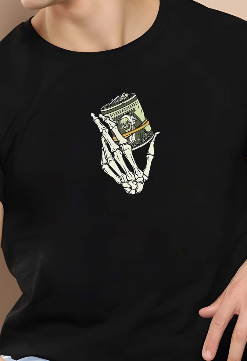 Black Graphic Print Cotton Regular T-Shirt for Men Casual Wear by Just Casual - Image 4