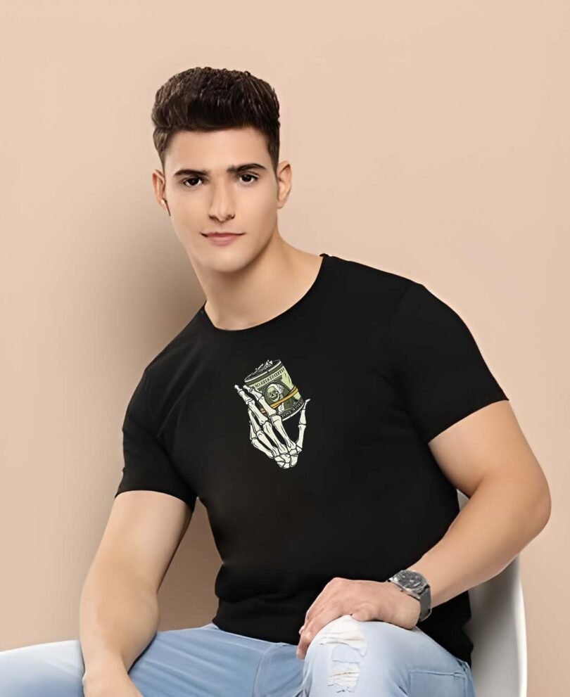 Black Graphic Print Cotton Regular T-Shirt for Men Casual Wear by Just Casual - Image 2